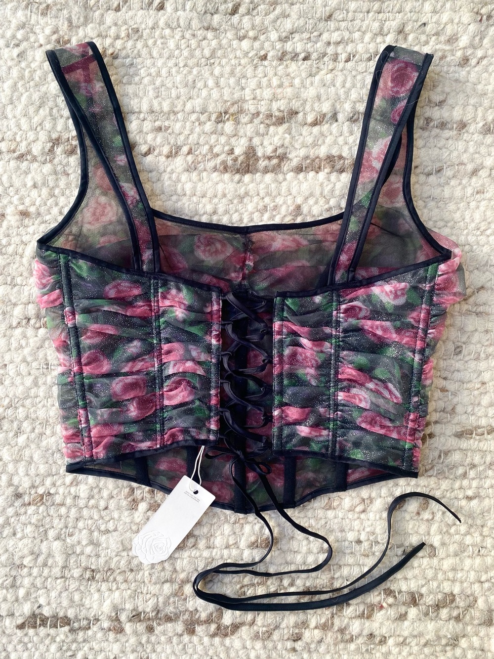 For Love & Lemons NWT Ciara Rose Sparkle Mesh Corset Top, Size S - Picture 3 of 8